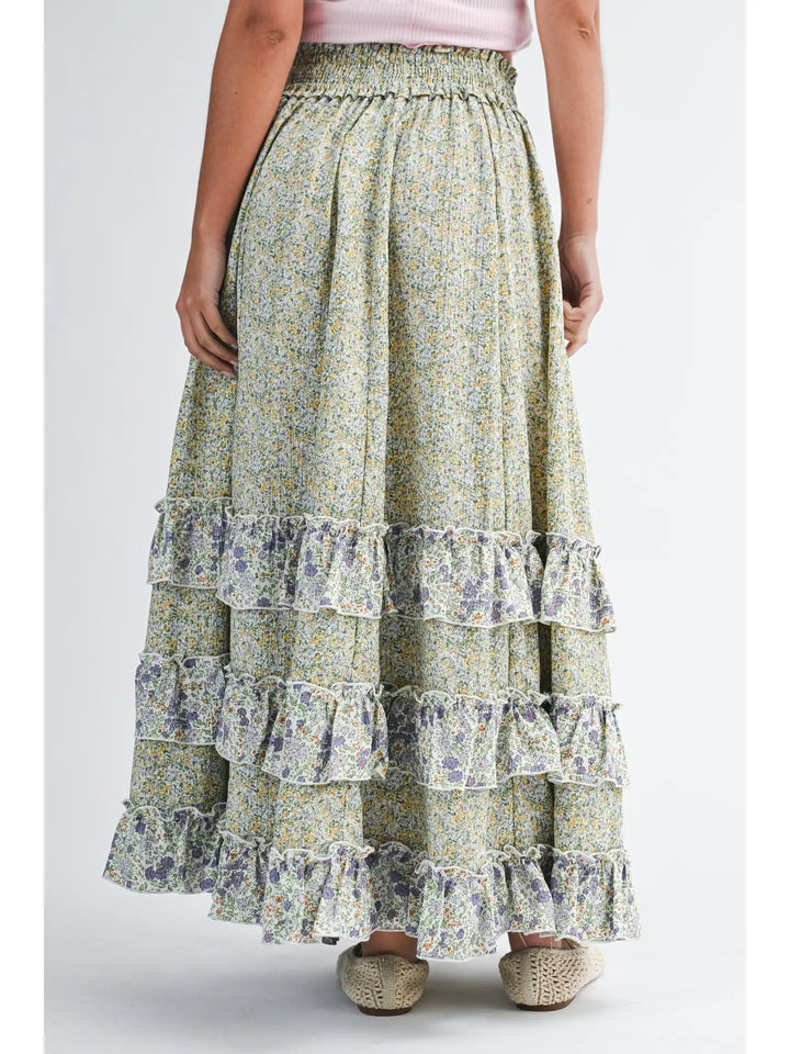 Floral Ruffle Maxi Skirt