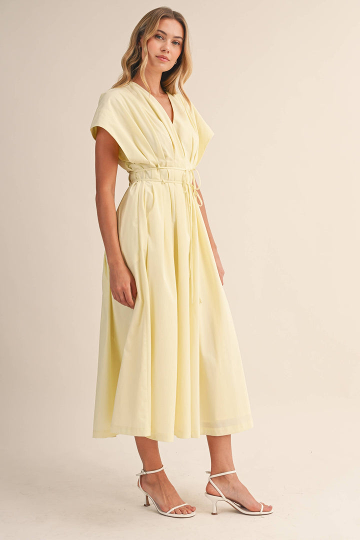 Poplin Short Sleeve Pleated Maxi Dress