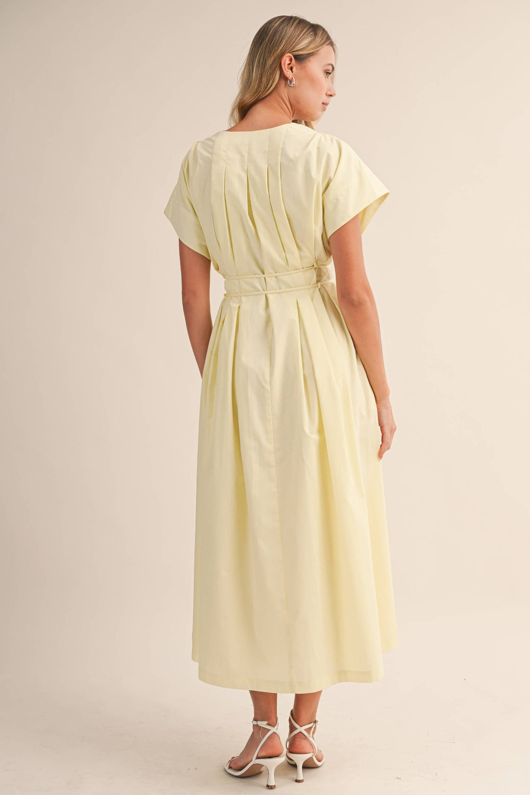 Poplin Short Sleeve Pleated Maxi Dress