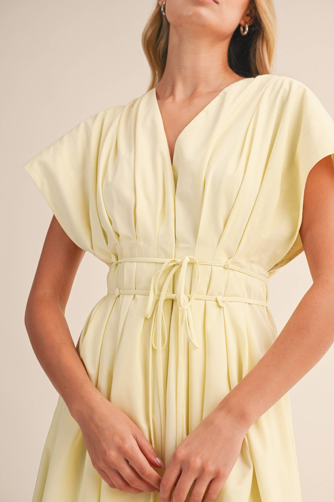 Poplin Short Sleeve Pleated Maxi Dress