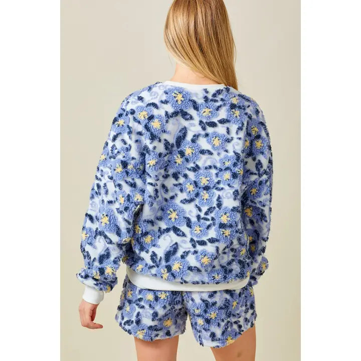 Baevely | Blue Floral Sherpa Set