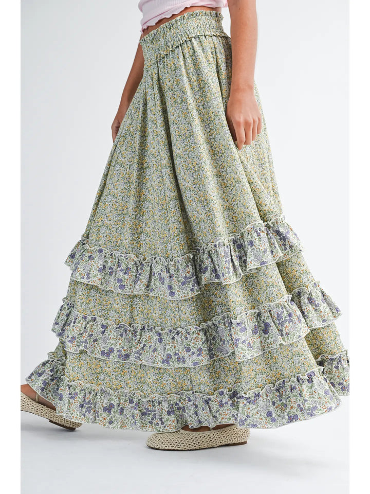 Floral Ruffle Maxi Skirt