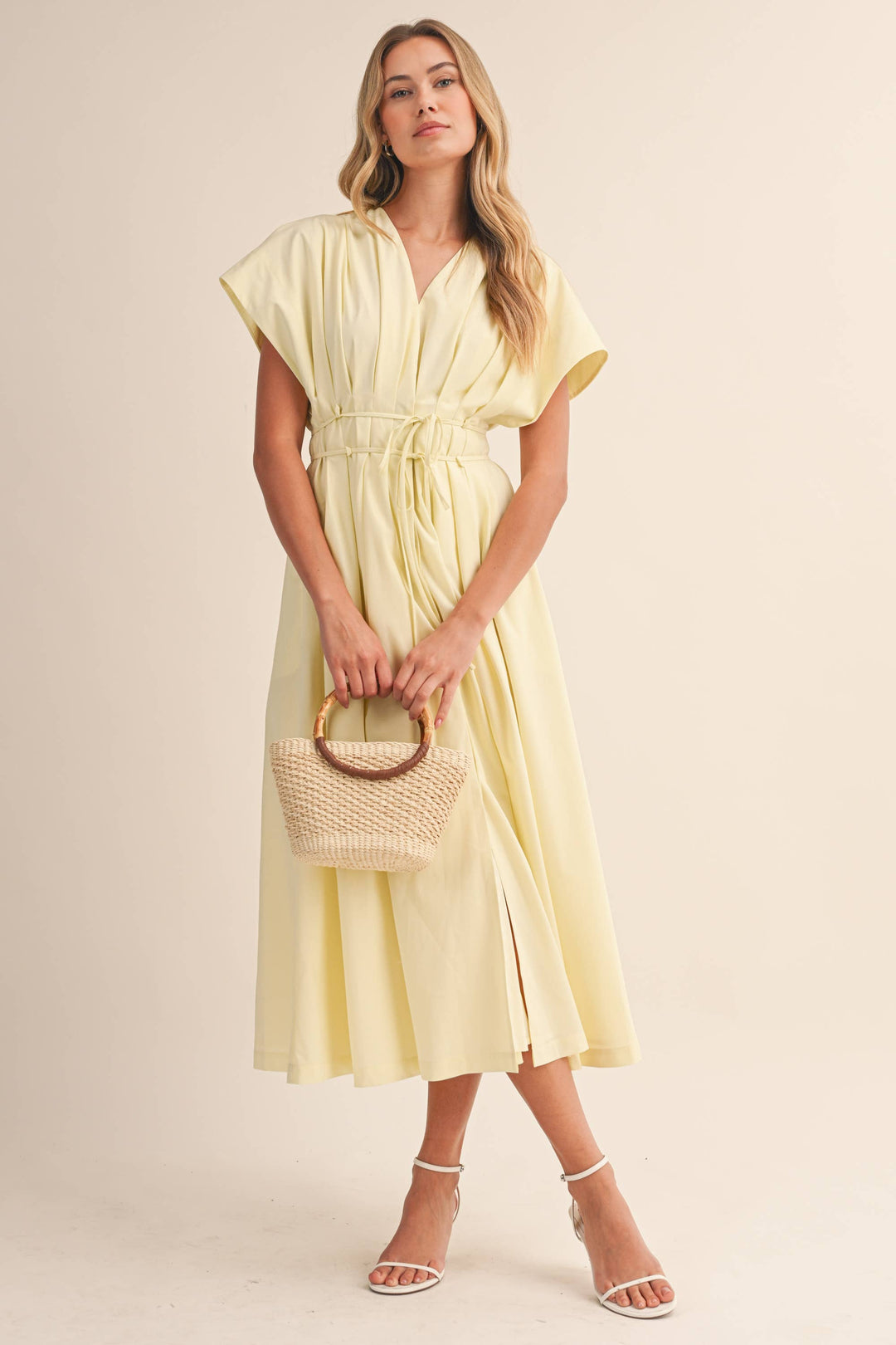 Poplin Short Sleeve Pleated Maxi Dress