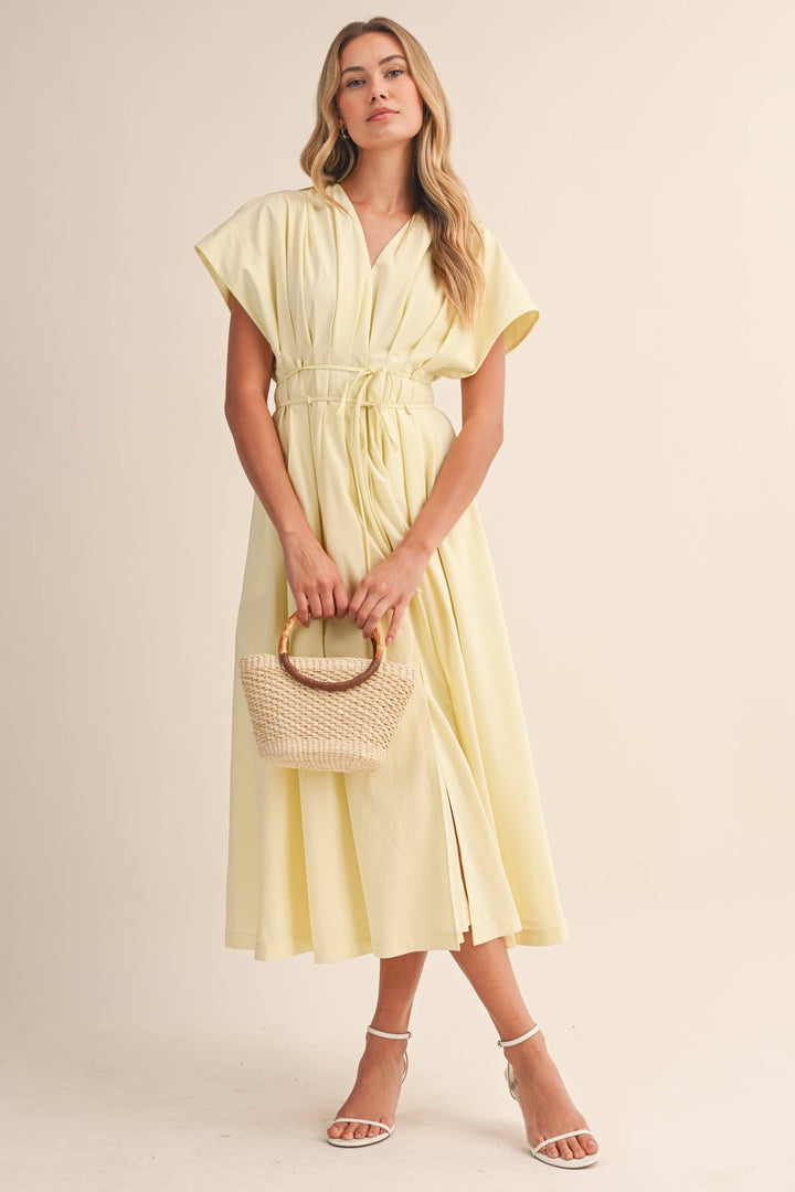 Poplin Short Sleeve Pleated Maxi Dress