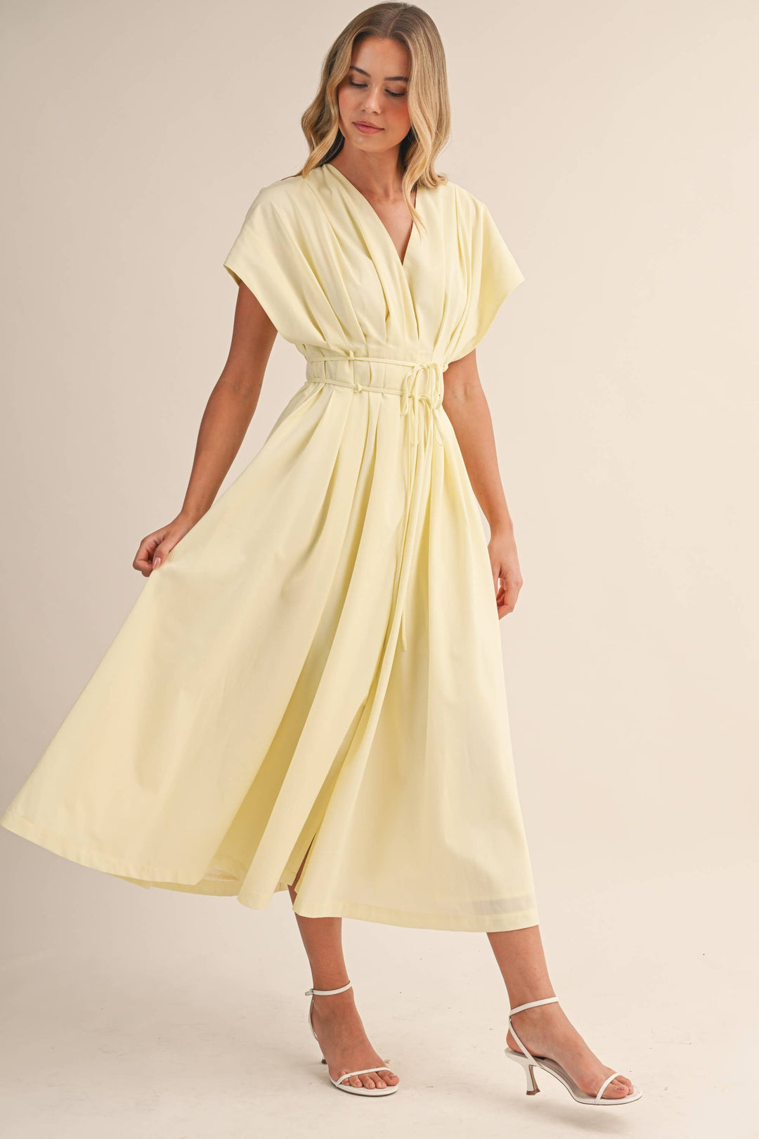 Poplin Short Sleeve Pleated Maxi Dress