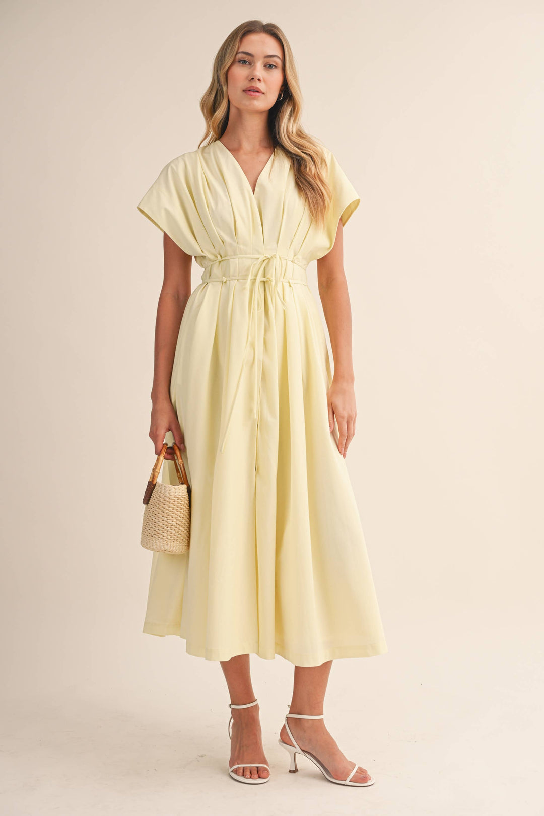 Poplin Short Sleeve Pleated Maxi Dress