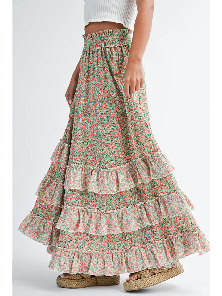 Floral Ruffle Maxi Skirt