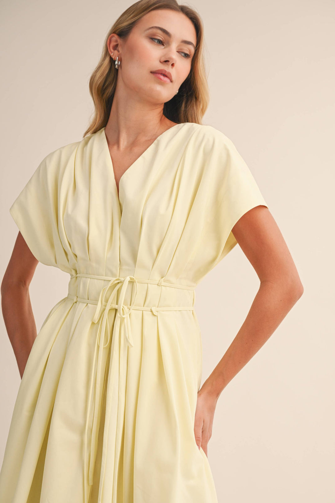 Poplin Short Sleeve Pleated Maxi Dress