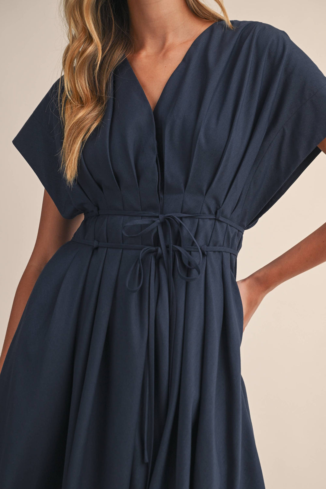 Poplin Short Sleeve Pleated Maxi Dress