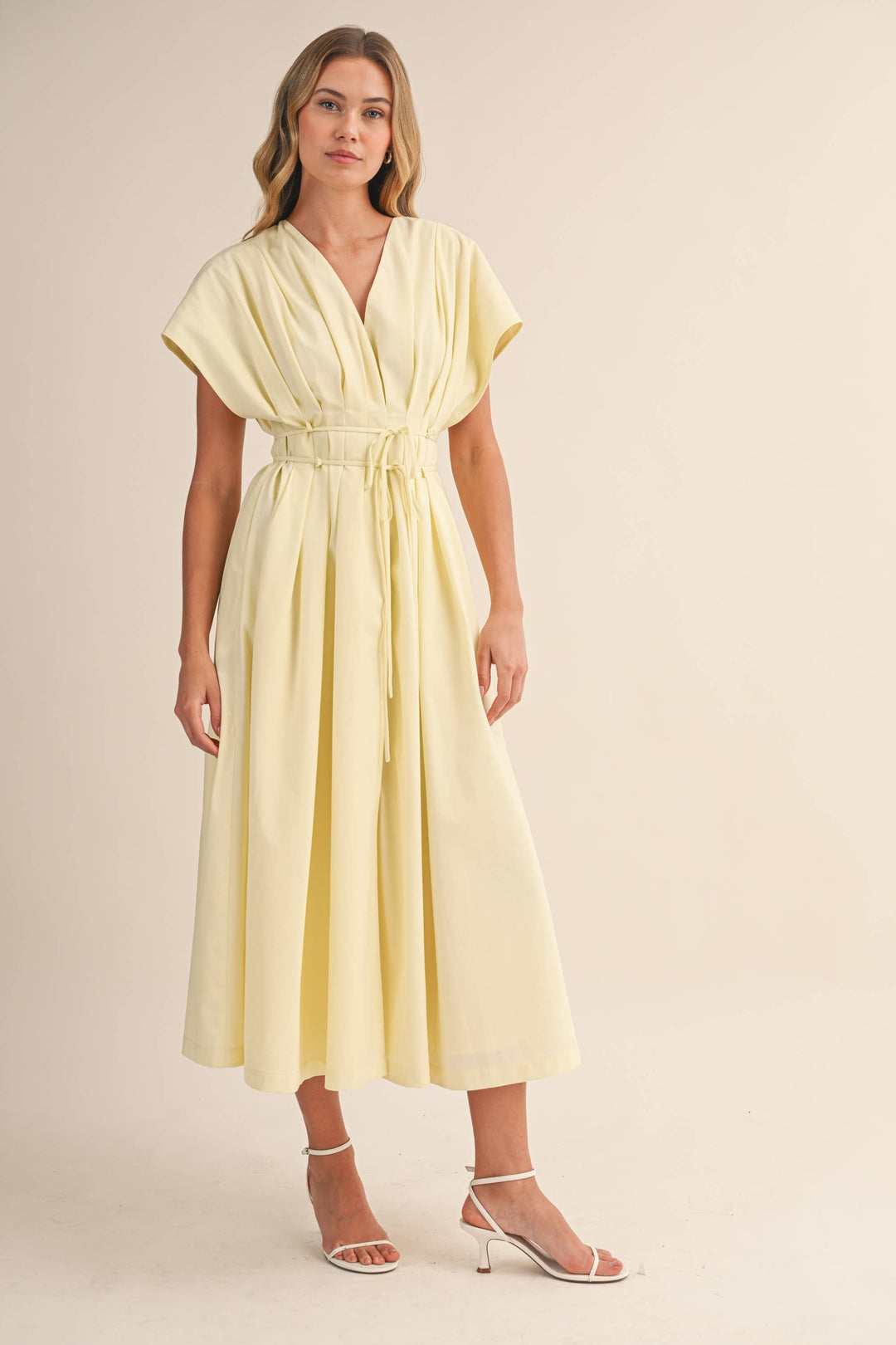 Poplin Short Sleeve Pleated Maxi Dress
