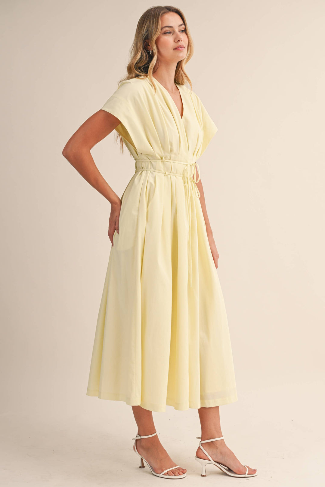 Poplin Short Sleeve Pleated Maxi Dress