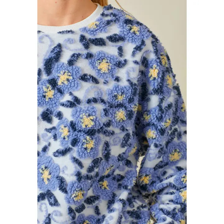 Baevely | Blue Floral Sherpa Set