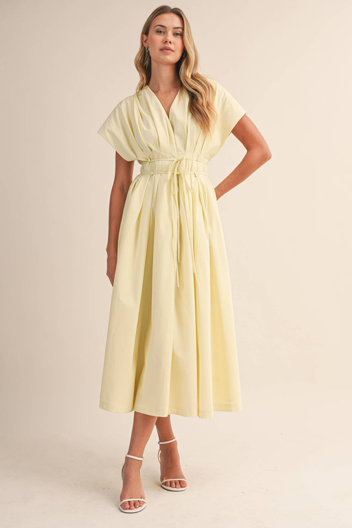 Poplin Short Sleeve Pleated Maxi Dress