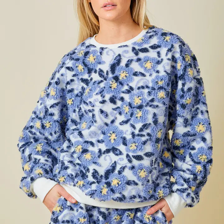 Baevely | Blue Floral Sherpa Set