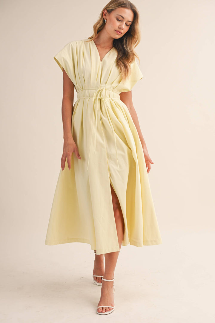Poplin Short Sleeve Pleated Maxi Dress